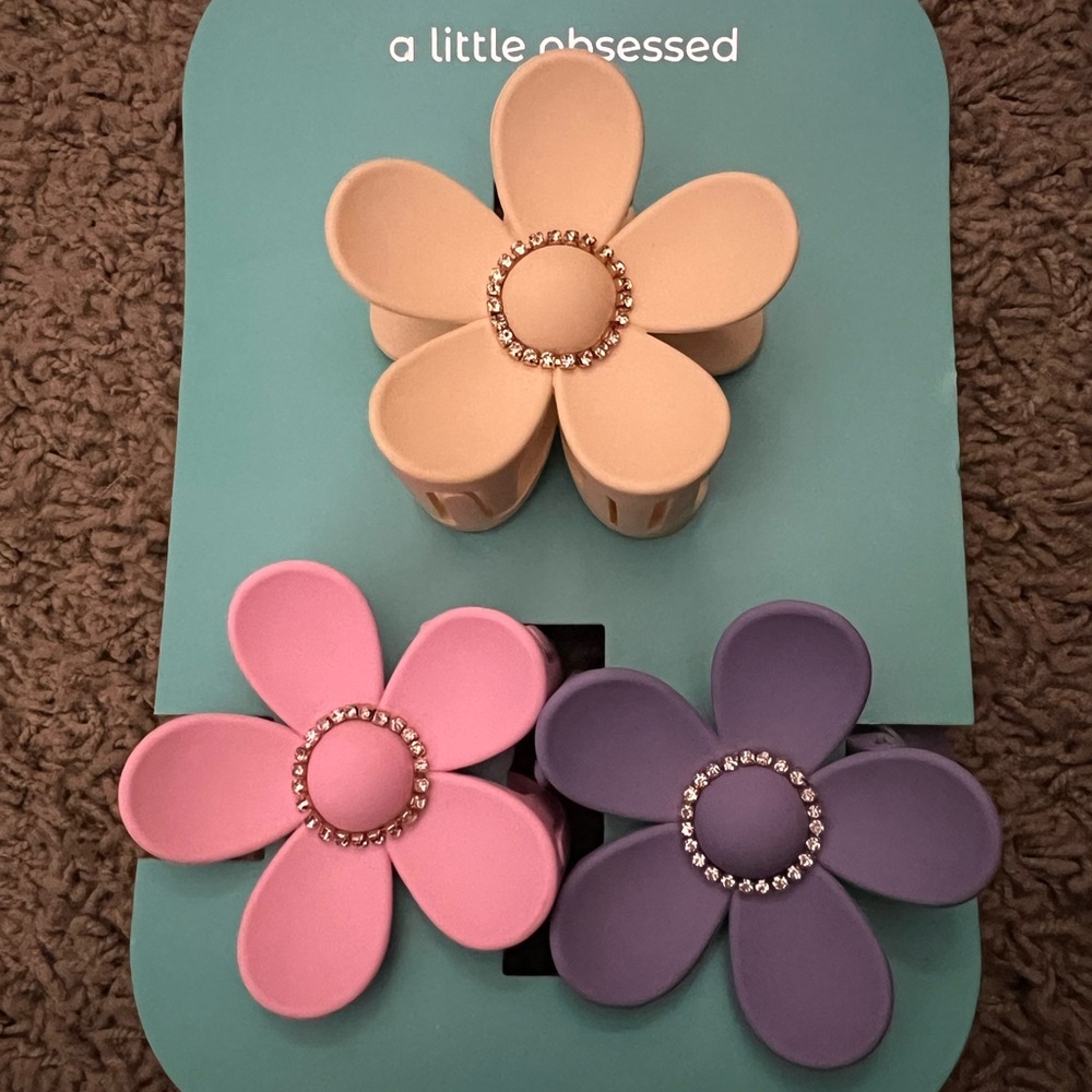 Flower Hair Clips - Pink, Purple, Tan